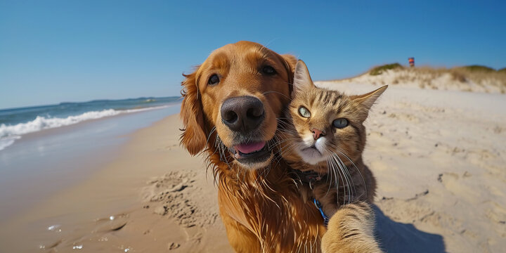 Dog taking selfie with cat friend