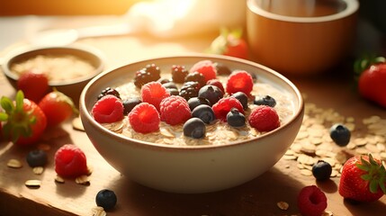 Healthy Mix of Oats, Creamy Yogurt, and Fruits

