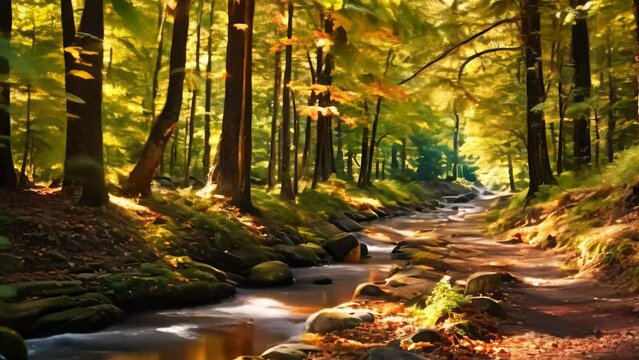 autumn forest landscape. 4k video animation