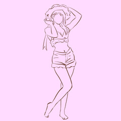 model in bikini posing vector for card decoration illustration