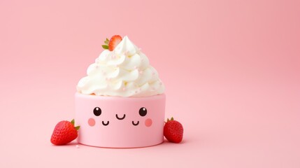 Cute bento cake with delicious cream on pink background – sweet treats, dessert delight, copy space available