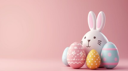 Easter Bunny Eggs Holiday Pink Background