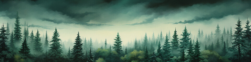 Fantasy Canadian forests, Painted, Illustration