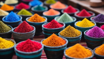 A large assortment of colorful spices in bowls