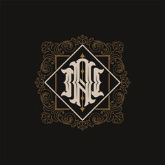 Victorian style monogram with initial AN or NA. Badge logo design. can be applied on stationery, invitations, signage, packaging, or even as a branding element and etc