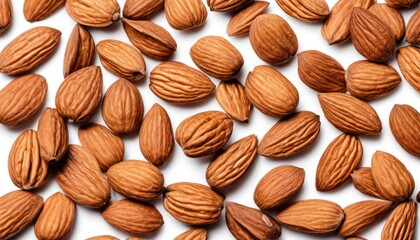 A bunch of almonds on a white background