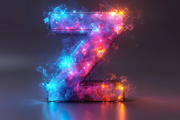 Letter Z - colorful glowing outline alphabet symbol on blue lens flare dark background