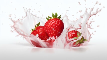 Milk Yogurt Splash with Strawberries Hyperreal

