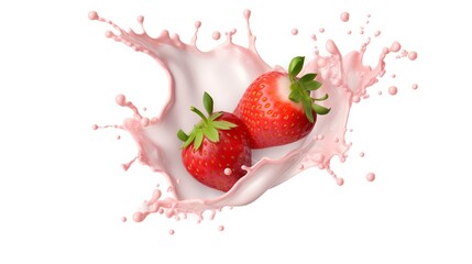 Milk Yogurt Splash with Strawberries Hyperreal

