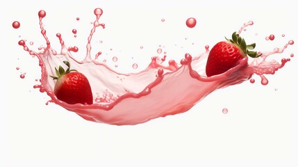 Milk Yogurt Splash with Strawberries Hyperreal

