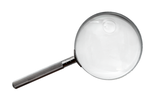 Magnifier. Magnifying glass with scratches and dust on the surface on a white background