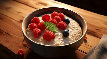 Oatmeal with Berries on Bowl Top View

