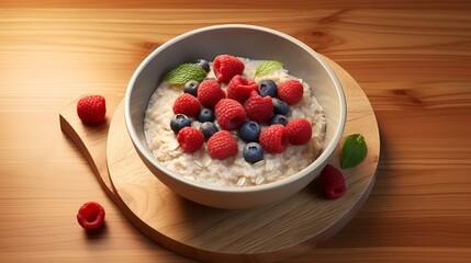 Oatmeal with Berries on Bowl Top View

