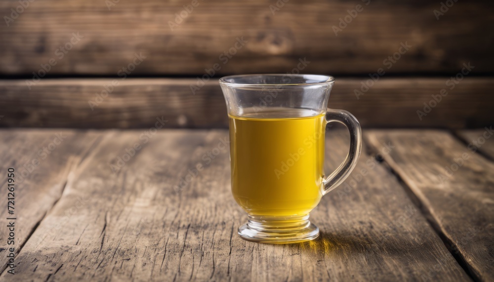 Poster A glass of tea on a wooden table