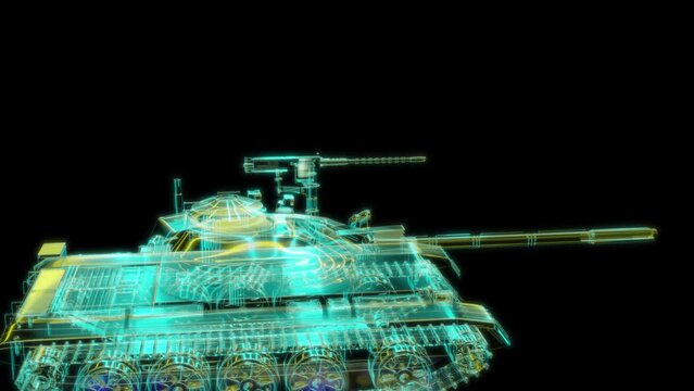 Rendering 3D animation, VISUAL EFFECTS Tank t55 model on a black background
