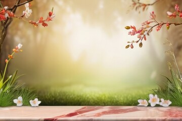 spring background with flowers and butterflies
