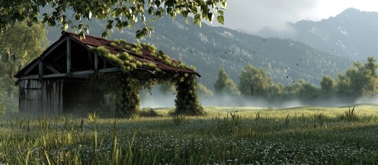 Rustic structure in open area