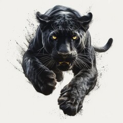 black panther is jumping in solid white background