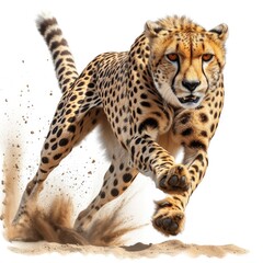 Cheetah is jumping in solid white background