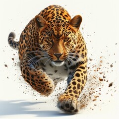 Leopard is jumping in solid white background