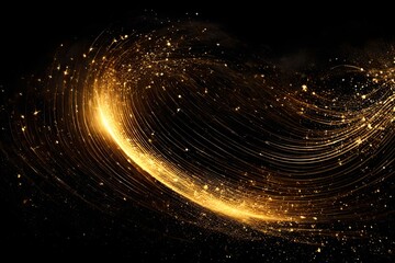 golden shinning glitter lines in the black black background abstract background 