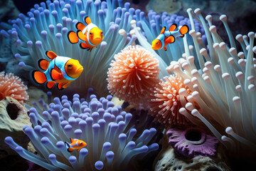 Anemone-a clown fish (Amphiprion percula)25 - obrazy, fototapety, plakaty