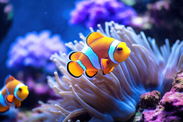 Anemone-a clown fish (Amphiprion percula)31 - obrazy, fototapety, plakaty
