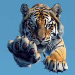 Obraz premium Tiger is running and jumping in solid blue background