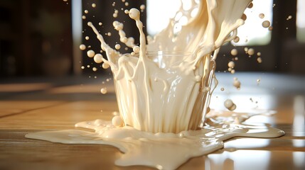Realistic Milk Splashes or Wave with Drops

