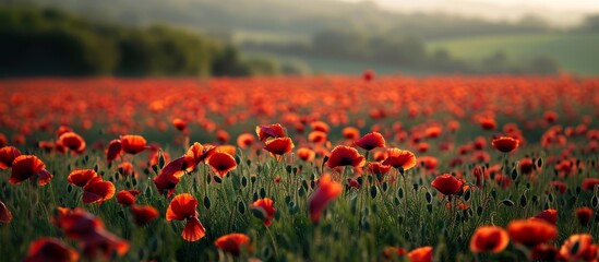 Obraz premium Vibrant Poppy Fields Blooming in Shropshire, UK