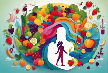 Healthy Organic Diet Nutrition Illustration Concept depicting that good health depends on a healthy lifestyle.