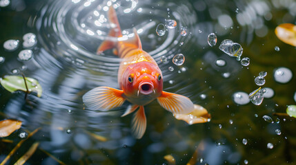 Koi fish Cyprinids carpi in a pond gasping - obrazy, fototapety, plakaty