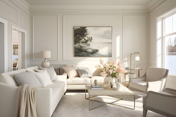 Interior Design Luxurious modern Living room, minimal tall window