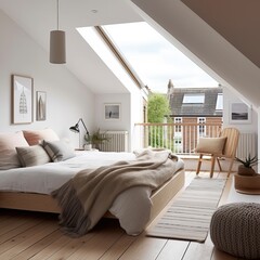 A large loft conversion in a london terrace house. there's a pitched roof on one side and a box dormer to the rear. The dormer has a juliette balcony and large window.