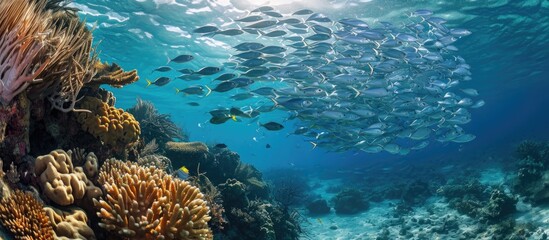 Naklejka na ściany i meble Razor fish schooling in coral reef.