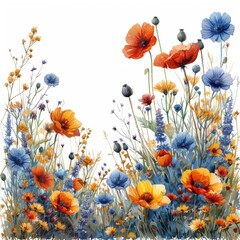Watercolor Flower Field Painting Generative AI