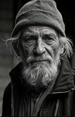 portrait of old person in black and white brown eyes