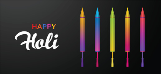 Happy holi set of pichkari on dark vector illustration