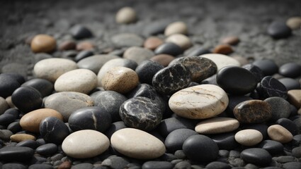 Fototapeta na wymiar close-up of pebble stones on the beach. Black and white stones