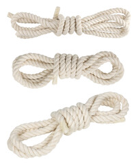 Rope closeup on white background isolated. Set or collection