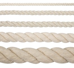 collection of various ropes on white background. each one is shot separately.