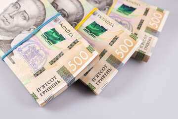 Stack of ukrainian money hryvnia. grivna, hryvna with 500 banknotes