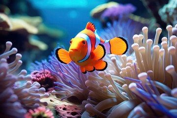 Anemone-a clown fish (Amphiprion percula)9 - obrazy, fototapety, plakaty