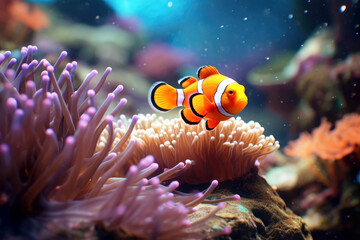 Anemone-a clown fish (Amphiprion percula)14 - obrazy, fototapety, plakaty