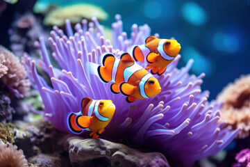 Anemone-a clown fish (Amphiprion percula)21 - obrazy, fototapety, plakaty