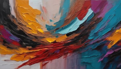 A colorful abstract painting with a yellow center