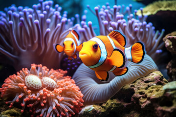 Fototapeta na wymiar Anemone-a clown fish (Amphiprion percula)23