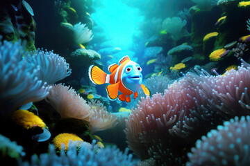 Anemone-a clown fish (Amphiprion percula)32 - obrazy, fototapety, plakaty