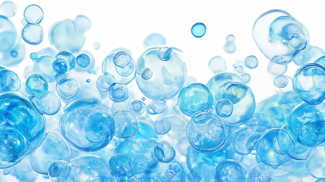 Blue Water Drops Background with Soap Bubbles and Transparent Circles Illustration