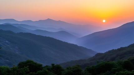  Sunrise at the top of the mountains in the valley.